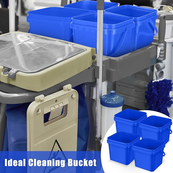 4 Pcs Plastic Bucket 5 Quart Square Bucket Utility Small Pail with Handle Sturdy Pail Organizer for House Cleaning Storage Livestock Feeding Car Washing Food Storage, No Lids(Blue)