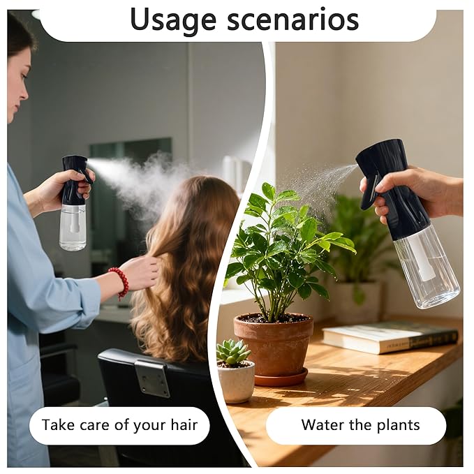 Spray Bottle for Hair Continuous Ultra Fine Mist 360° Multi Spray Bottle for Plants, Cleaning, Skin Care Leakproof & Durable 2 Pack