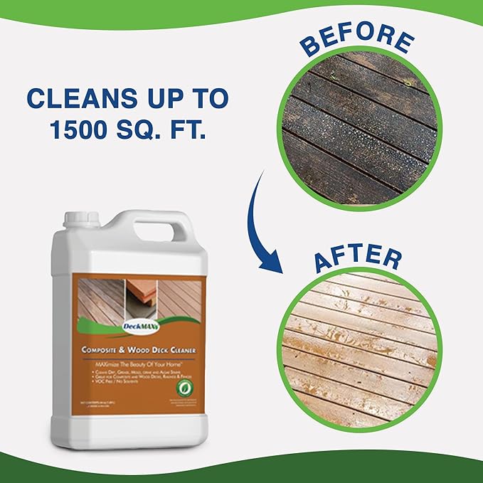 Premium Deck Cleaner Kit | Deck Cleaner and Mildew Remover | Cleans up to 1,500 Sq. Ft. | Safe for Trex, Timbertech & Wood Decking | Powerful & Eco-Friendly Deck's Cleaning Solution