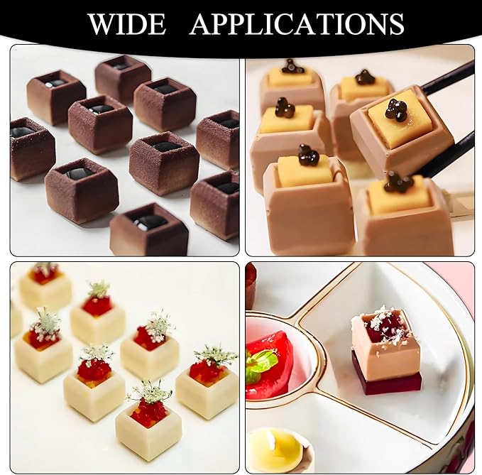 Small Square Chocolate Silicone Molds, 28-Cavity Mini Square Mousse Mold for Baking Square Cube Candy Desserts, 11.6" x 6.9" x 0.98"