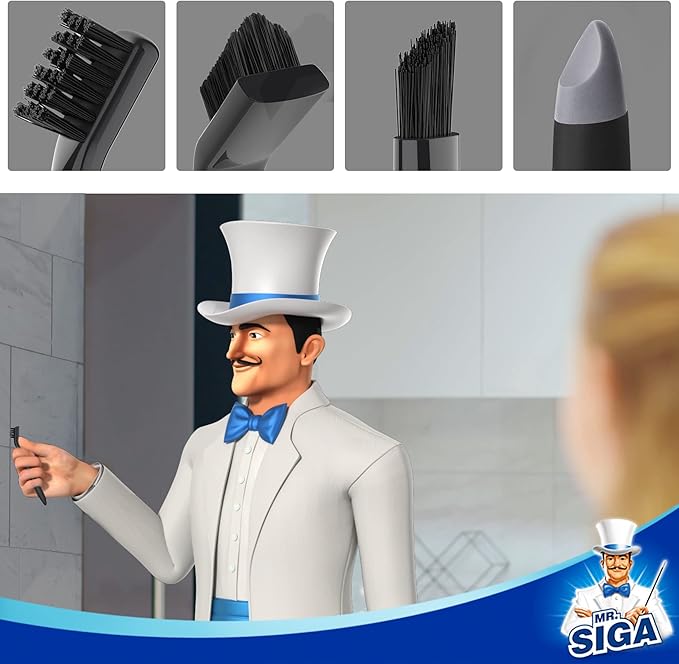 MR.SIGA Grout Cleaner Brush Set, Detail Cleaning Brush Set for Tiles, Sinks, Drains, Grout Brush for Edge, Crevice Cleaning
