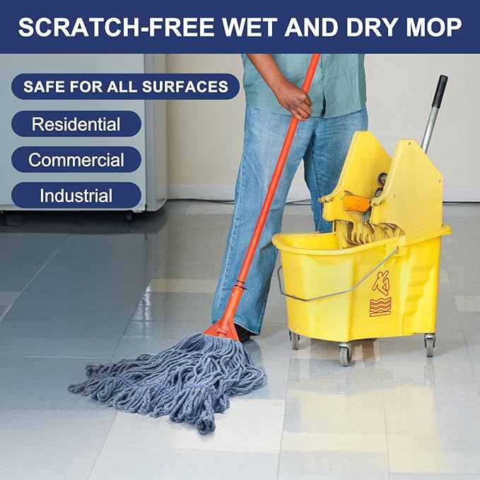 KeFanta 6 Pack Heavy Duty Commercial Mop Head Replacement,Wet Industrial Cotton Looped End String Mops Refill for Floor Cleaning,Blue