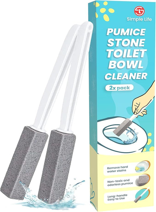 Simple Life Pumice Stone Toilet Bowl Cleaner | Toilet Pumice Stone with Extra Long Handle | Scouring Stick for Toilet Cleaning, Stain Removal on Toilets, Grills, Tiles, Grout & Pools | 2 Pack