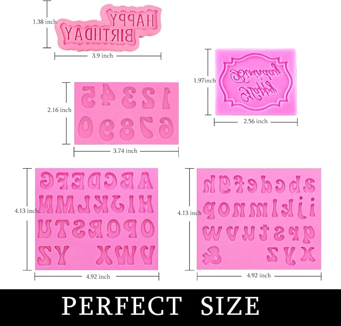 Letter Chocolate Molds, 5 Pack Fondant Letter Silicone Happy Birthday Mold for Cake Decoration Chocolate Covered Strawberries Cupcake Anniversary Party Baby Shower