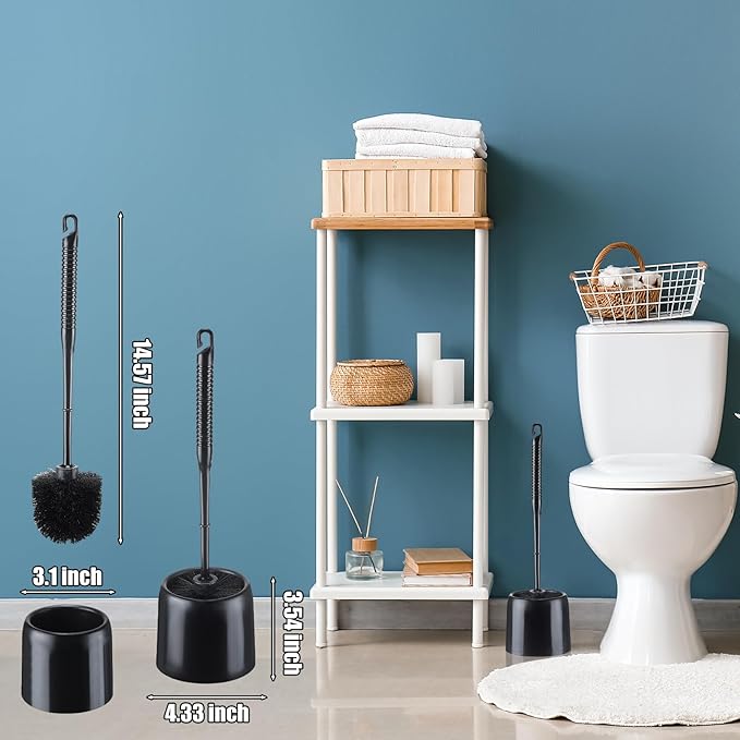 Roshtia 6 Sets Toilet Brush and Holder Set for Bathroom Cleaning Toilet Bowl Brush Scrubber with Caddy for Cleaning, 14.57 Height(Black)