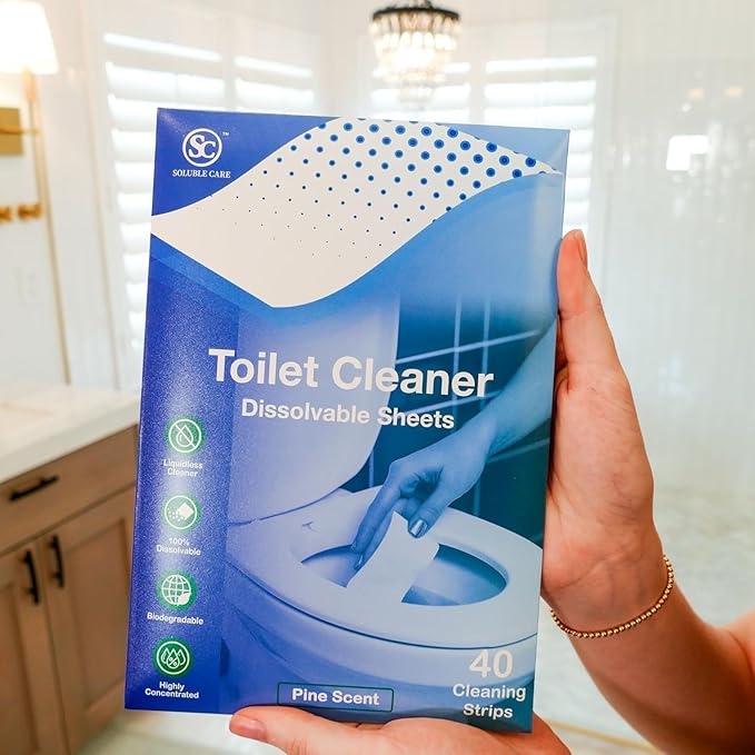 Dissolvable Toilet Bowl Cleaner Sheets (No Bottles, Easy Clean, Quick-Dissolving, Mess-Free, Septic-Safe Cleaning for Home & Office) – 40 Sheets, Pine Scent