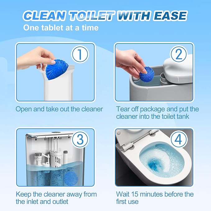 KIISIISO Multipurpose Bathroom Cleaners, 54 Pack Commercial & Household Toilet Bowl Cleaners, Blue Toilet Bowl Tablets Drop in Tank, Janitorial Deodorizers