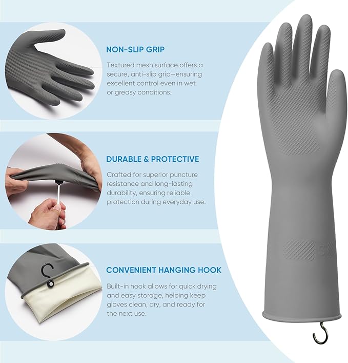 Rubber Dishwashing Gloves for Kitchen 4 Pairs Cleaning Household Dish Washing Reusable & Waterproof Latex Glove(Medium/with Hook)