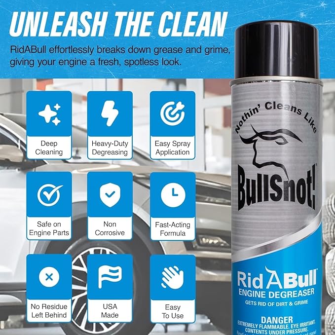 RidABull Engine Degreaser- Premium Cleaner – Heavy Duty Automotive Degreaser for Engine Bay, Car, and Automotive Parts – 16oz Spray