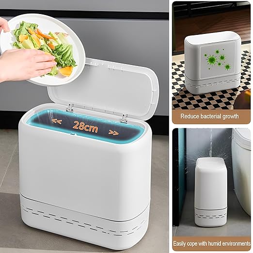 Sooyee Slim Bathroom Trash Can, 3.3 Gallon Trash Can with Press-Top Lid,Adsorption Garbage Can,Slim Wastebasket for Toilet, Office, Bedroom, White