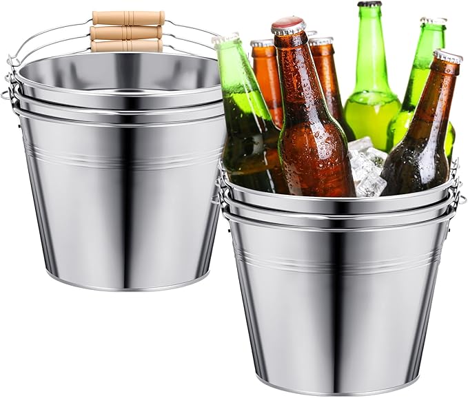 Zopeal 6 Pcs Large Metal Bucket Beer Bucket Galvanized Steel Pail with Handle for Gifts Basket Ice Candy Party(9 x 7 x 7 Inch,Silver)