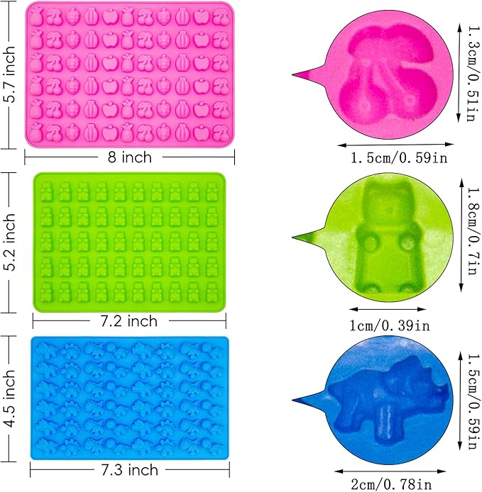 Gummy Candy Molds - Silicone Gummy Bear/Dinosaur/Fruit Snack Molds for Kids With 2pcs Dropper,Non-stick and Bpa Free for Mini Candy Chocolate Gummies Baking