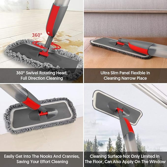 Spray Mops for Hardwood Floors Cleaning - MEXERRIS Wet Dust Mop with 3X Reusable Washable Pads Microfiber Wood Floor Mop with Sprayer Commercial Home Use for Hardwood Laminate Wood Tile