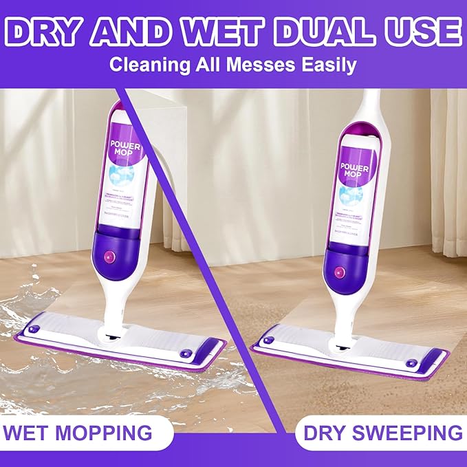 6 Pack Reusable Microfiber Mop Pads Compatible with Swiffer PowerMop, Power Mop Pads Refills for 13 ''-15 '' Spray Mop, Machine Washable Pad Replacement for All Floor Types Cleanin