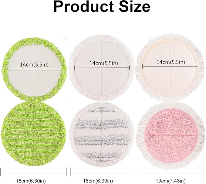 Electric Mop Pads, 6.3in Spin Mop Pads for Most Cordless Electric Spin Mop, Round Mop Replacement Pads for Floor Cleaning(8 Pack)