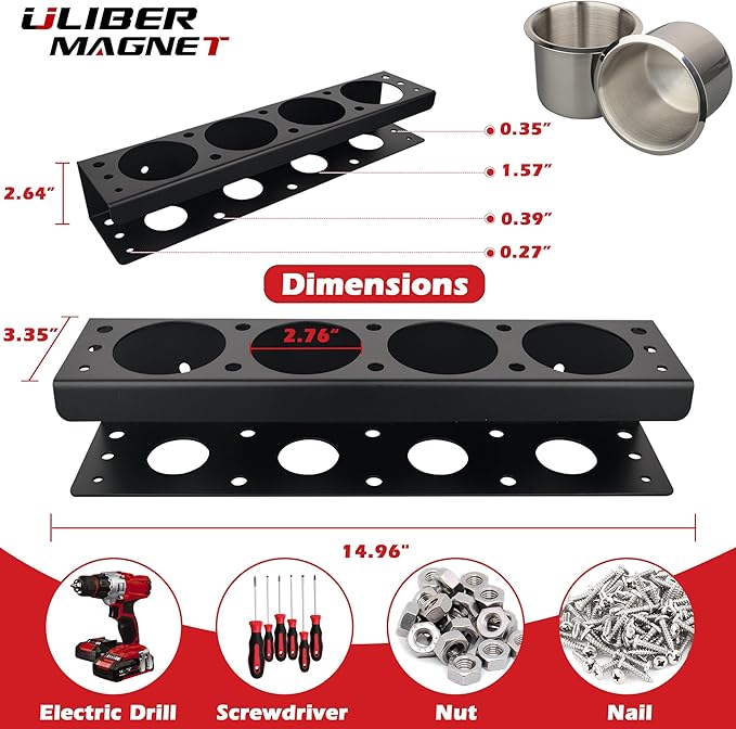 ULIBERMAGNET Power Tool Organizer Rack,Magnetic Heavy Duty Spray Bottle Holder,Wall Mount Metal Tool Rack with Screwdriver,Cordless Drill,Screw,Nail Storage,Utility Rack for Warehouse,Garage,Toolbox