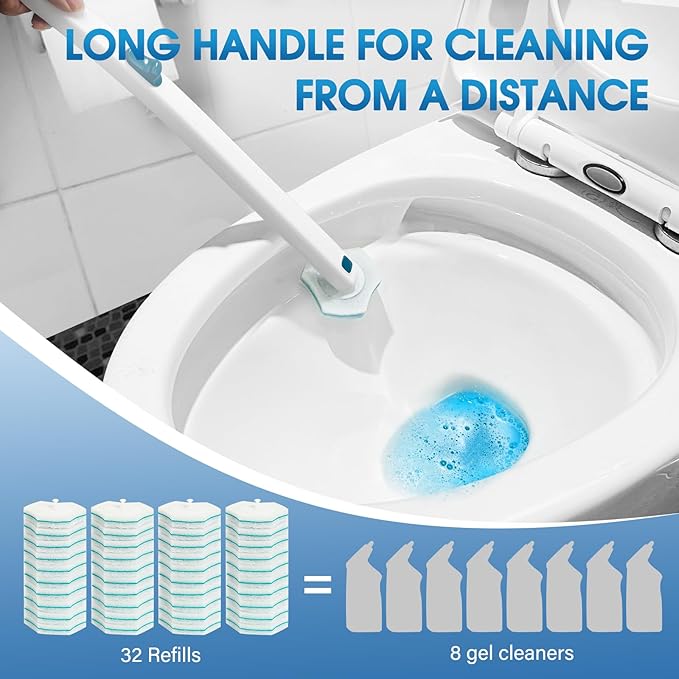 Disposable Toilet Brush Refills 32 Count Toilet Refills, Disposable Toilet Bowl Brush Refill Pads for Bathroom and Toilet Cleaning (Not Compatible with Other Brand Toilet Handle)