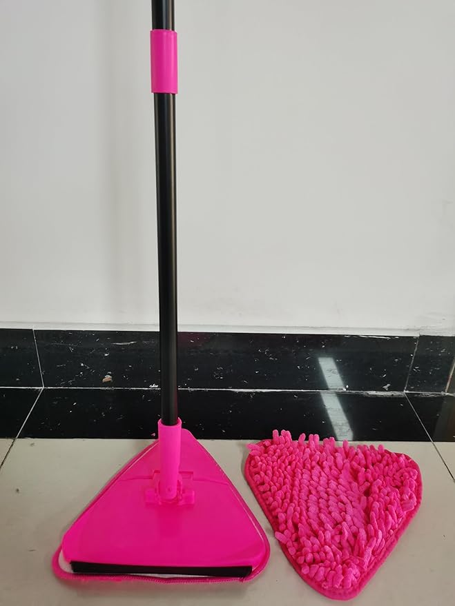 JEHONN Wall Mop with Long Handle 80 inches, Upgraded 180° Collapsible Baseboard Cleaner Tool with Squeegee, Ceiling Duster with 3 Microfiber and 3 Chenille Pads for Cleaning Window, Cabinet (Rose Red)