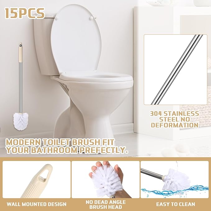 15 Pack Toilet Brush 18.5 Inch Toilet Bowl Brush Bathroom Cleaning Supplies White Stainless Handle Toilet Scrubber Brush for Deep Cleaning