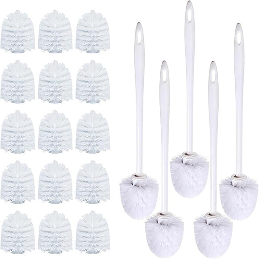 14.2 Inch Toilet Brushes White 5 Handles with 20 Replaceable Brush Heads Disposable Toilet Brush Set Bathroom Cleaning Brush Soft Bristle Long Handle Plastic Toilet Scrubber