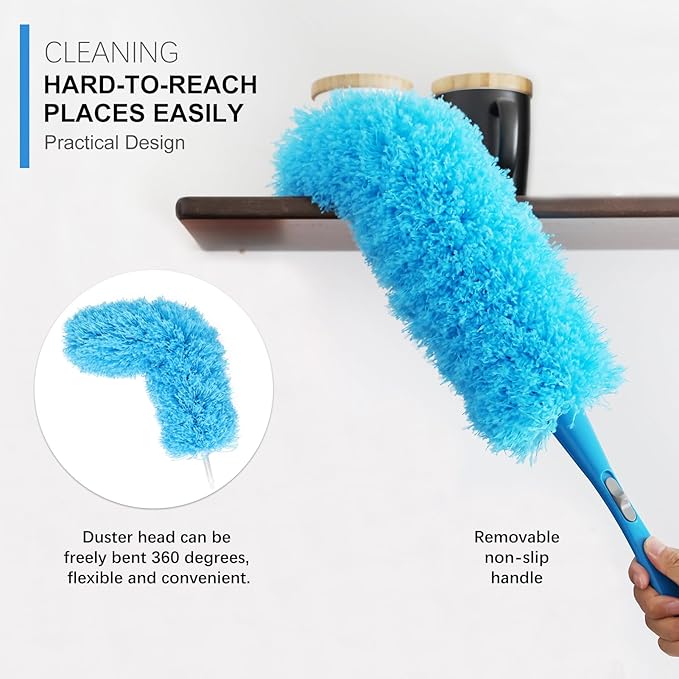 Rainbow Static Duster 24inch Reusable Microfiber Electrostatic Dusters with 2 Beandable and Washable Duster Head for Cleaning Home, Office, Car