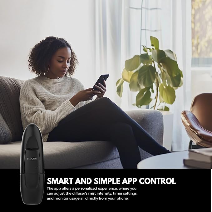 Levona Scent Abela 100 - Essential Oil Diffuser & Plug in Air Freshener for Home, Office and Hotel Use, Smart App Controlled Waterless Diffuser & Nebulizer, Matte Black, 500 sq ft (Oil Not Included)