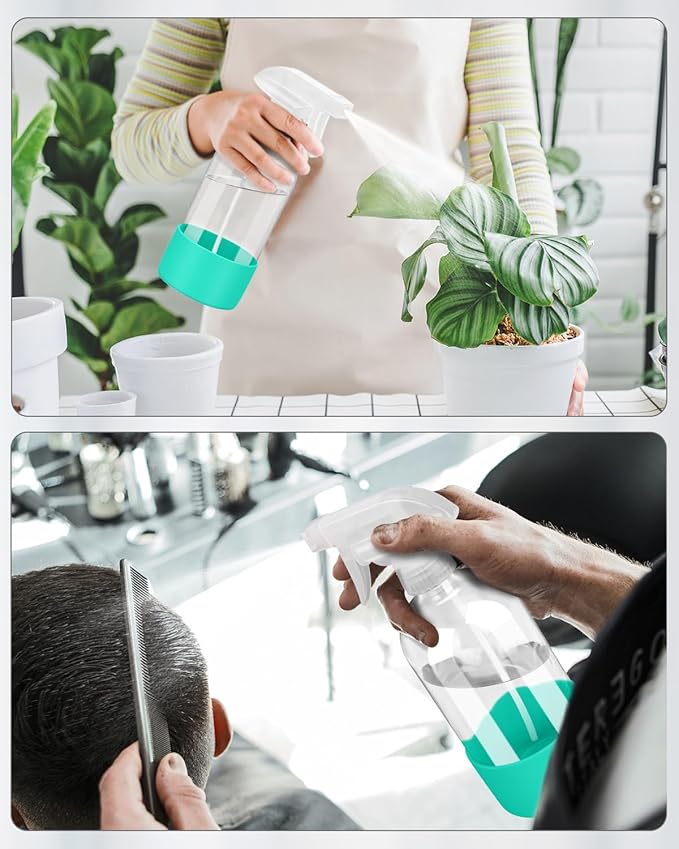 Glass Spray Bottles with Silicone Sleeve Protection, Empty 16OZ Reusable Spray Bottles, Refillable Containers with Spray Nozzles for Cleaning Solutions, Plants and Essential Oils 1 Pack Green