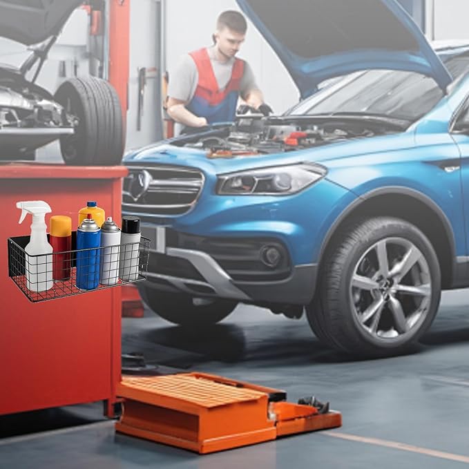 Magnetic Spray Bottle Holder,Spray Can Holder Wall Mount,Truck Tool Box Accessories,Metal Mesh Basket Organizer and Storage for Garage Home Workspace,Black