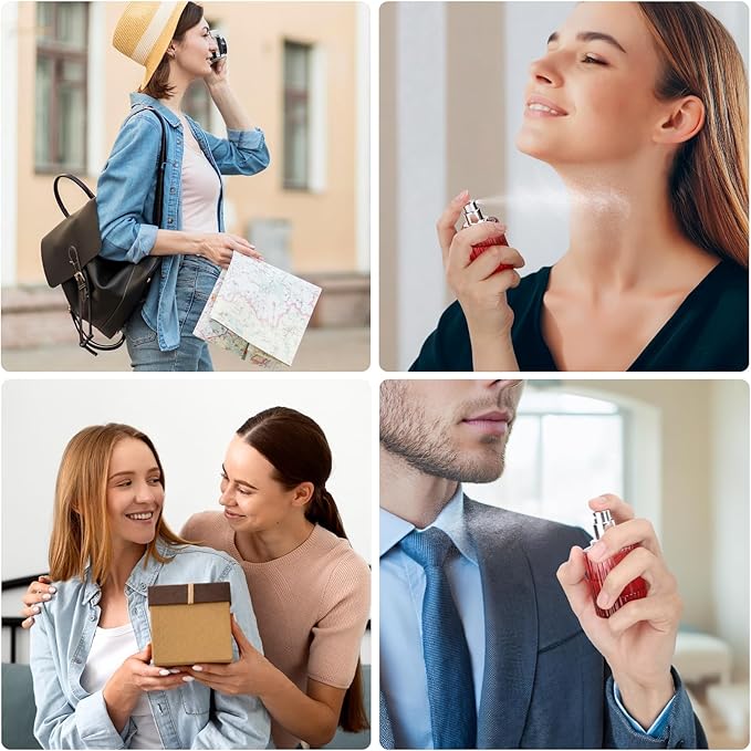 Segbeauty 1oz Perfume Spray Bottle, 30ml Red Vintage Refillable Perfume Bottle Glass Sprayer Bottles for Women, 2Pcs Large Cosmetic Cologne Travel Atomizer Portable Clear Cologne Container for Travel