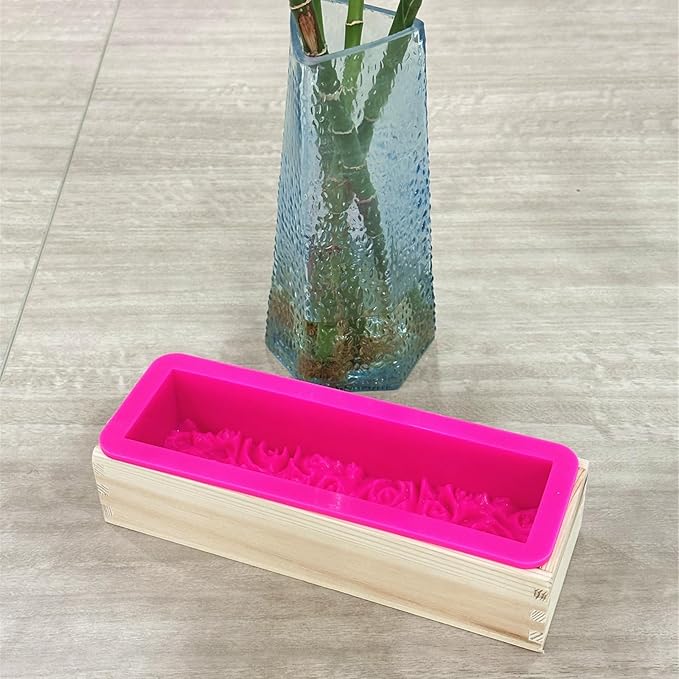 Flexible Rectangular Rose Soap Silicone Mold Flowers Craft Art Silicone Soap Mold Wood Box for Soap Making Supplies (Rose Red)