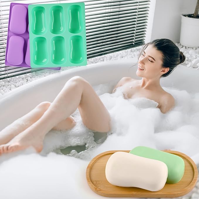 Sakolla 2 Pack 6 Cavity DIY Silicone Soap Molds Classical Handmade Silicone Molds for Bath Bombs, Craft Soap Making Supplies