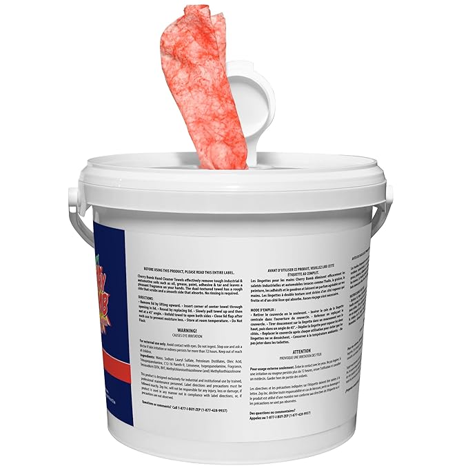 Zep Cherry Bomb Hand Cleaner Towels - 130 Towels Per Bucket (Case Of 4) 346601 Removes Stubborn Industrial Soils Such As Grease, Tar, Ink, Paints and More
