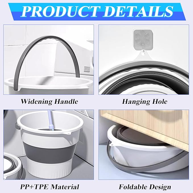 Collapsible Bucket 1.3 Gallon/5L Small Plastic Household Cleaning Mop Buckets Foldable Water Bucket for Car Wash Fishing Camping Beach (White)