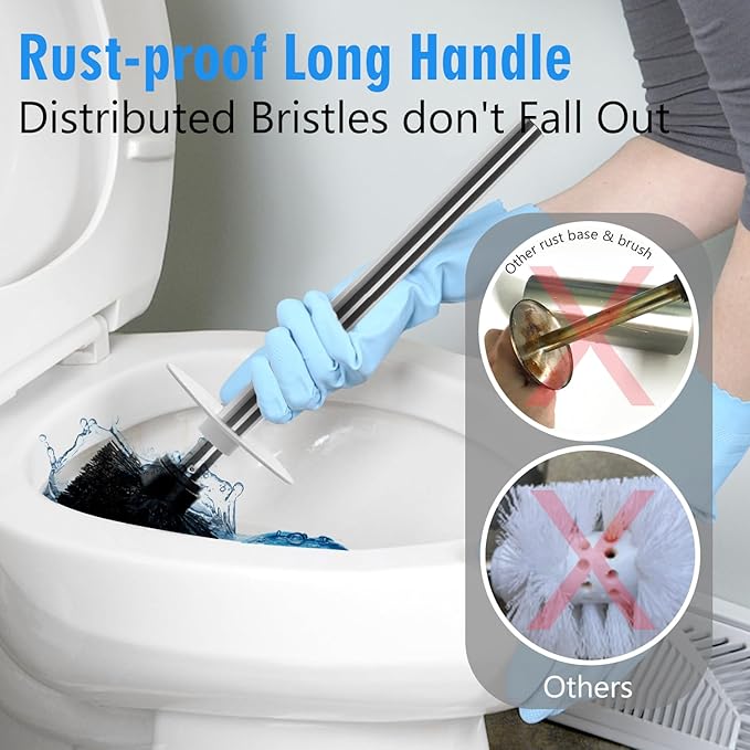 Matt White Ceramic Toilet Brush and Holder Set, Durable Bristles Non Scratch Toilet, Long Stainless Steel Handle, Freestanding Toilet Bowl Cleaners Brush, Scrubber Brush for Toilet