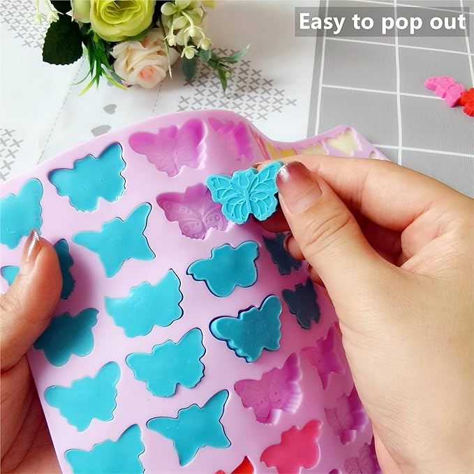 Mini Butterfly Silicone Molds for Chocolate Gummy Candy, Butterfly Mint Molds Ice Cube Molds with Scraper (butterfly)