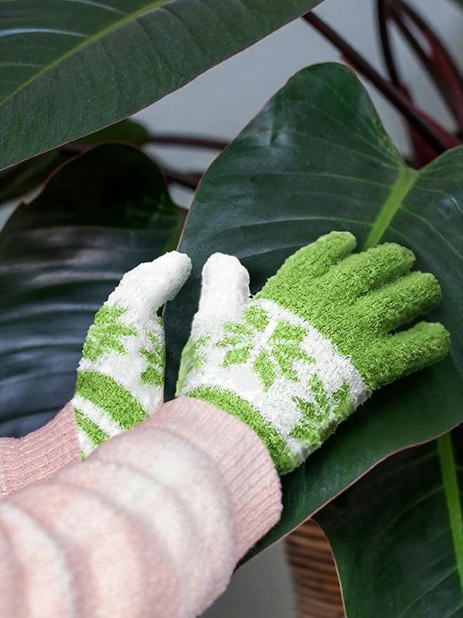 Patelai 3 Pairs Microfiber Plant Dusting Gloves Leaf Cleaning Gloves for Indoor Plants, Blinds, Furniture, House(Small,Snowflake Yellow, Pink, Blue, White)