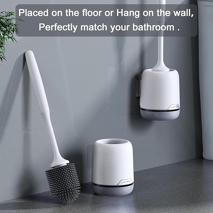 Lefree 2 Pack Silicone Toilet Brush Set with Ventilated Holder, Floor Standing & Wall Mounted Toilet Scrubber