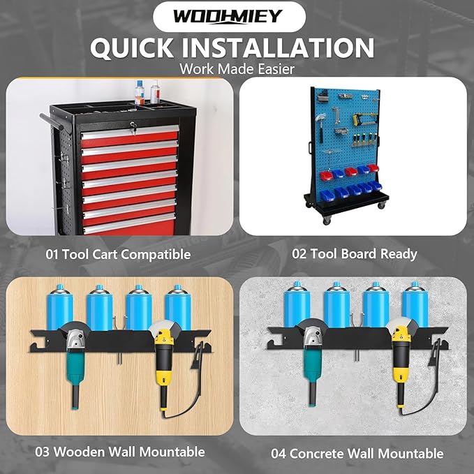 Wall Mount Tool Organizer with Spray Bottle Holder and Angle Grinder Holder, Metal Garage Tool Organizer, Power Tool Storage Rack, Detailing Brush Holder, Wall Mounted Storage Rack