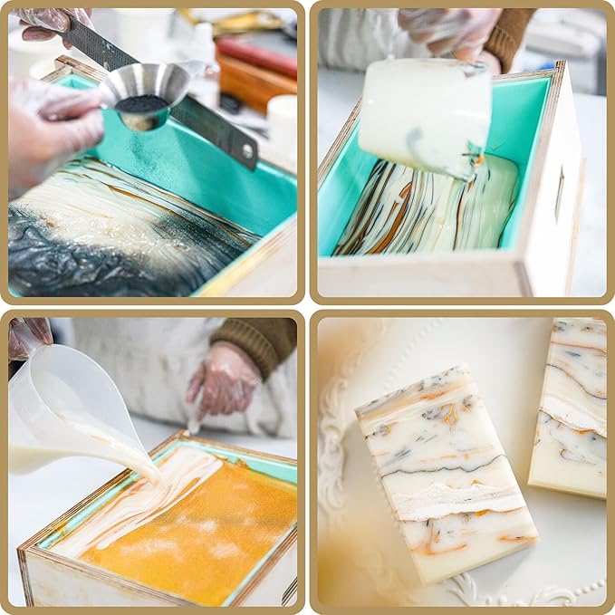 Extra Large Soap Molds 160 oz with Removable Side Wall —Tall Skinny Triple Width Mold, Flexible Silicone Soap Molds for Soap Making, Wooden Rectangle Soap Mold with Lid