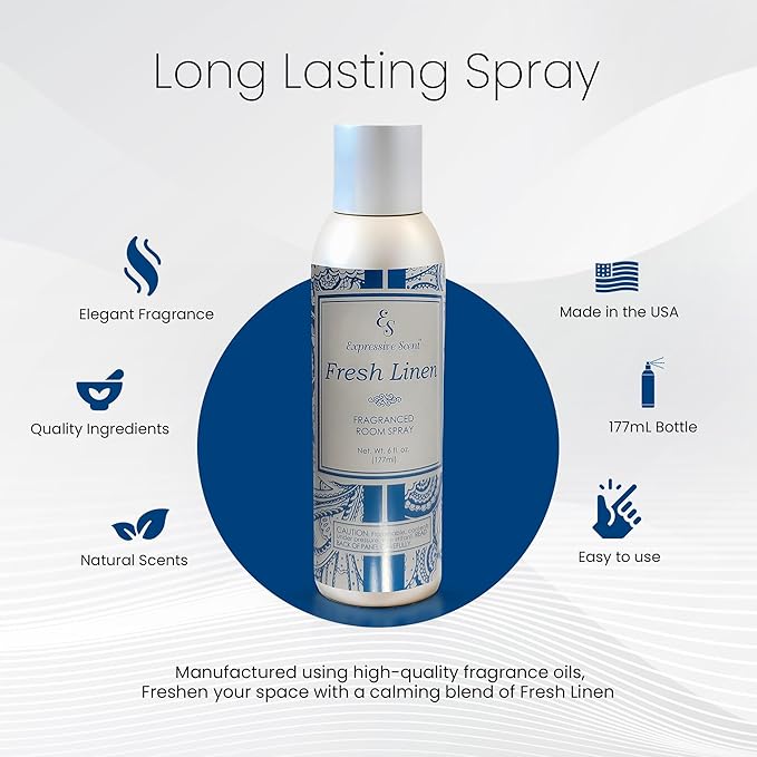 Expressive scents Aromatic Room Spray - Long Lasting fresh linen Air Freshener for Home & Office – Air Freshener for Bathroom & Small Spaces 6 FL Oz