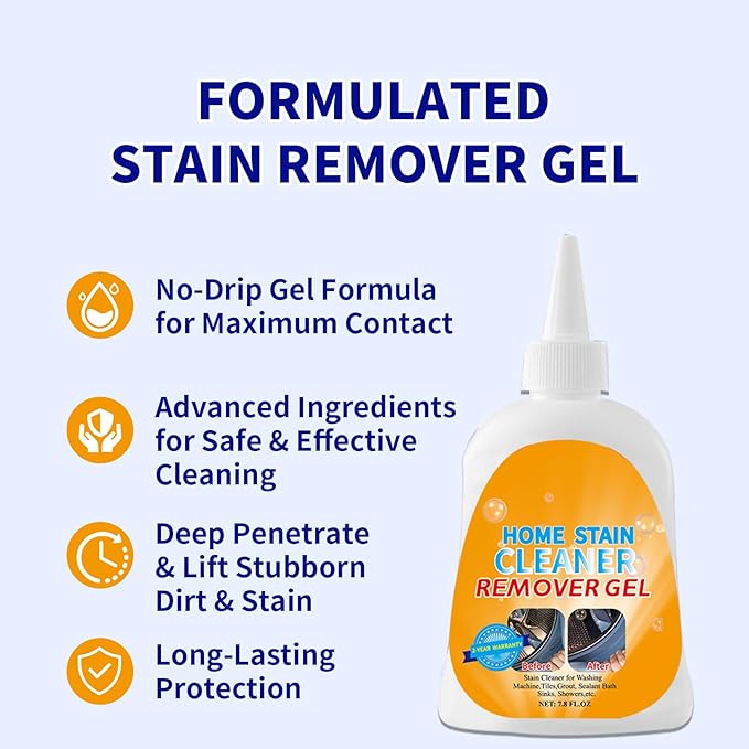 Home Stain Remover- Surface Stain Removal Gel Heavy-Duty Bathroom Cleaner for Shower Tiles, Grout, Caulk Washing Machine Seals - Thick Cling Formula, No Harsh Chemicals - 7.8oz