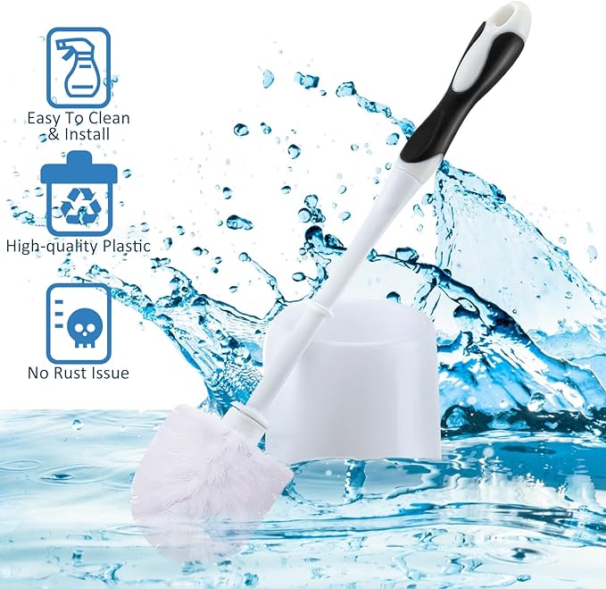 Tioncy 6 Pack 14.96 Inches Toilet Brush with Holder Toilet Bowl Brush and Caddy Set Stiff Bristles Scrubber for Bathroom Cleaning Supplies (Black,White)