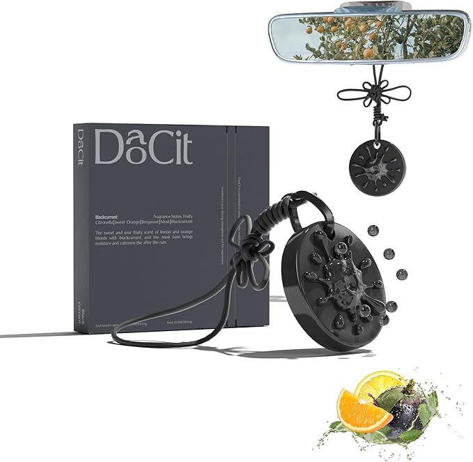 Car Air Freshener Hanging Essential Oil Diffuser with Bead Release Design, 40+ Days Long Lasting Scent for Men & Women, 7 Original + 14 Refills for Car/Home/Office, Blackcurrant