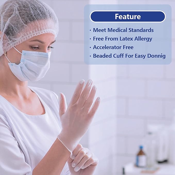 Safe Health Vinyl Exam Disposable Gloves, Free of Latex & Powder, Clear, 3.5 Mil, Medical Grade