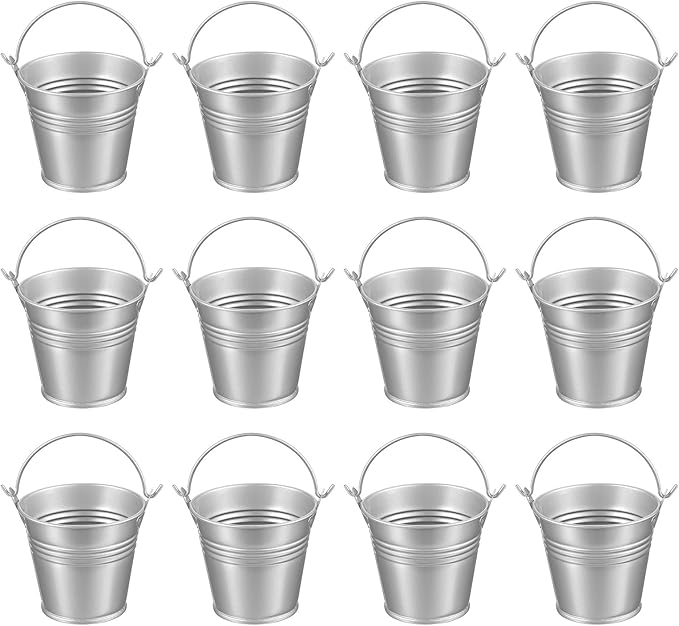 PATIKIL 2.7"x2.3" Small Metal Buckets with Handle, 12 Pcs Mini Galvanized Bucket Colorful Easter Buckets for Crafts Party Favors Decoration, Silver