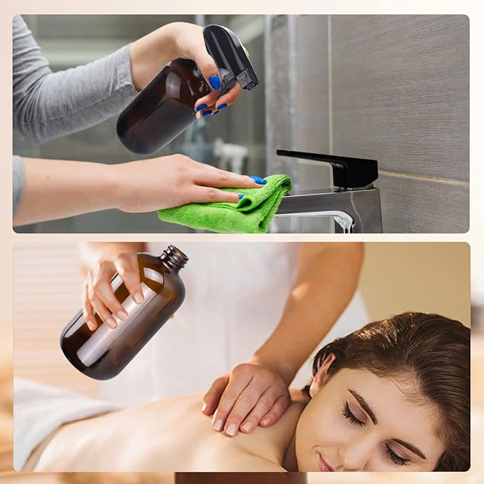 Wedama Amber Glass Spray Bottles, 16 oz Glass Spray Bottles for Cleaning Solutions and Essential Oils, Refillable Empty Spray Bottle with Adjustable Nozzles for Alcohol, Plant and Hair Care (1 Pack)