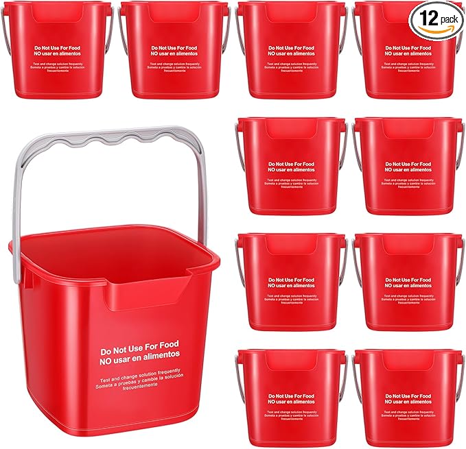 Lallisa 12 Pcs 3 Quart Cleaning Bucket Small Sanitizing Square Bucket Detergent Pail for Home Office Commercial Restaurant Kitchen Bathroom School (Red)