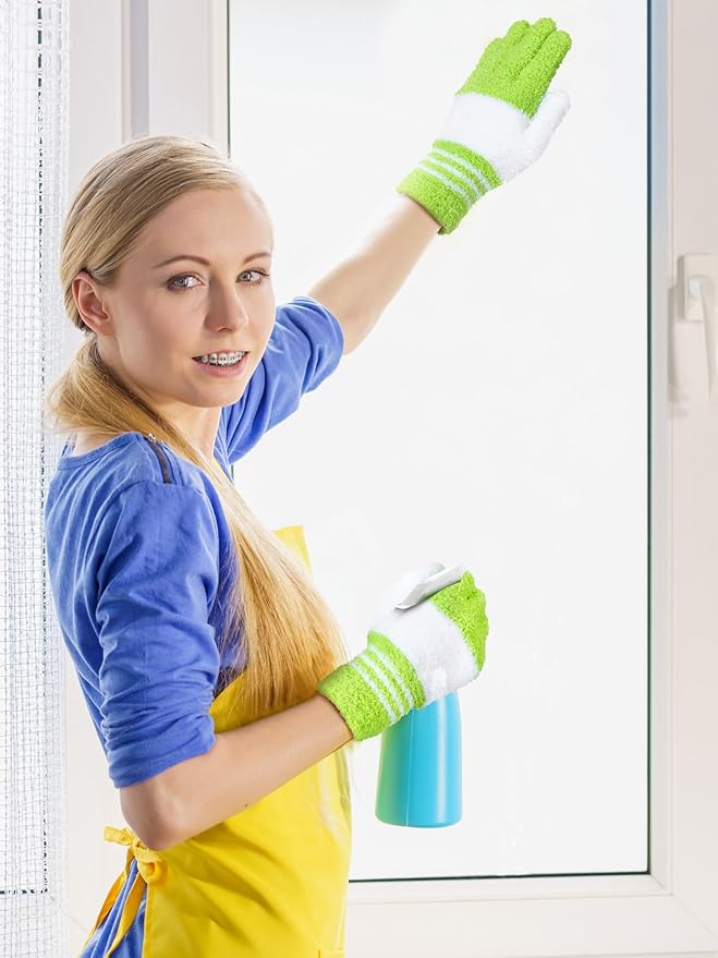 Patelai 3 Pairs Microfiber Plant Dusting Gloves Leaf Cleaning Gloves for Indoor Plants, Blinds, Furniture, House(Small,Green Yellow, Water Blue, Pink, White)