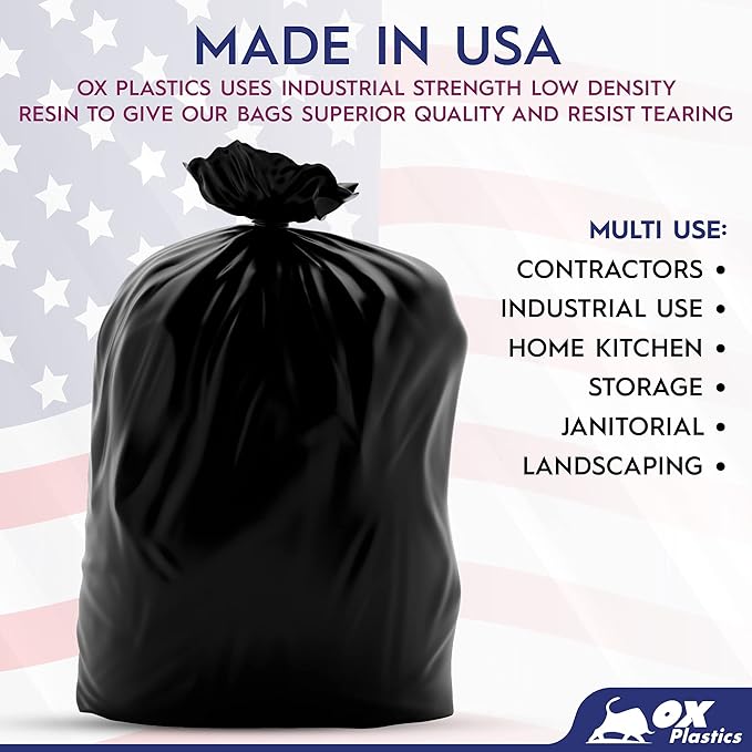 55 Gallon 4mil Trash Can Liners Bags - (35 Count) Capacity & Thick Extra Heavy Duty Strength - Large Garbage, Leak-Proof & Durable, House & Commercial Use Bags - Black