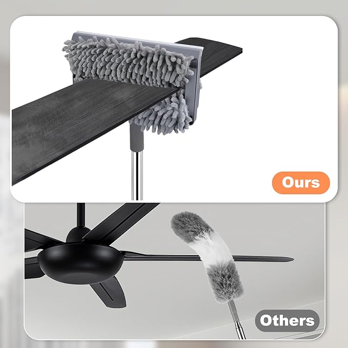Ceiling Fan Cleaner Duster, Ceiling Fan Duster with 37"-80" Adjustable Length, Ceiling Fan Blade Cleaner Bidirectional 180° Rotation for Ceiling Fan, Window Walls Floor
